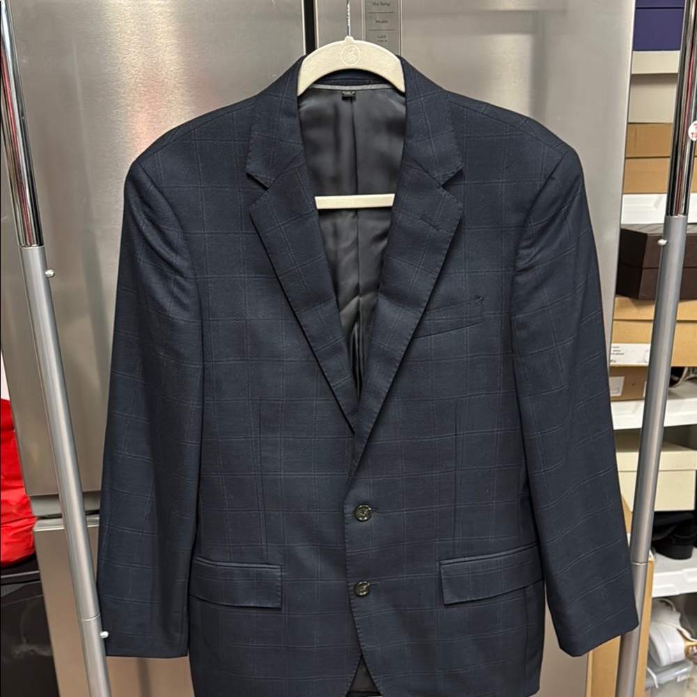 J. Crew Navy Blue Windowpane Sport Coat Slim 100% Wool